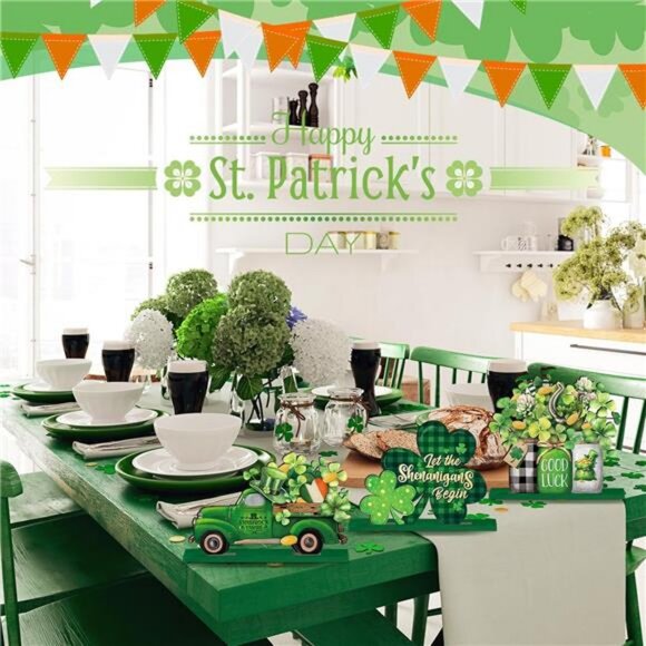St. Patrick 6 Pcs St. Patrick\'s Day Decorations Wooden Shamrock Table Centerpiece Sign